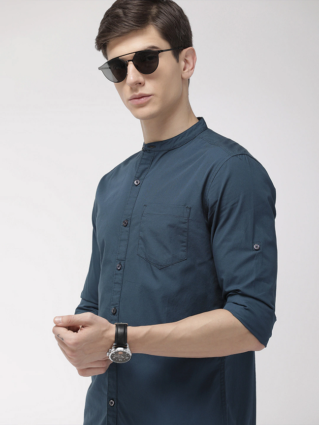 Men's Teal Blue Slim Fit Shirt