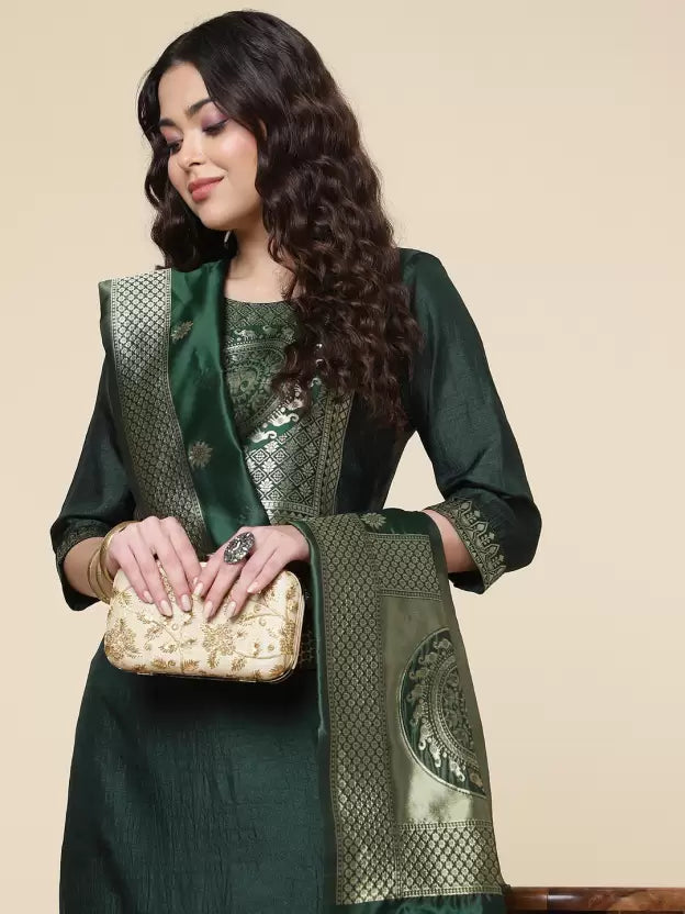 Women Green Silk Blend Kurta and Palazzo Set