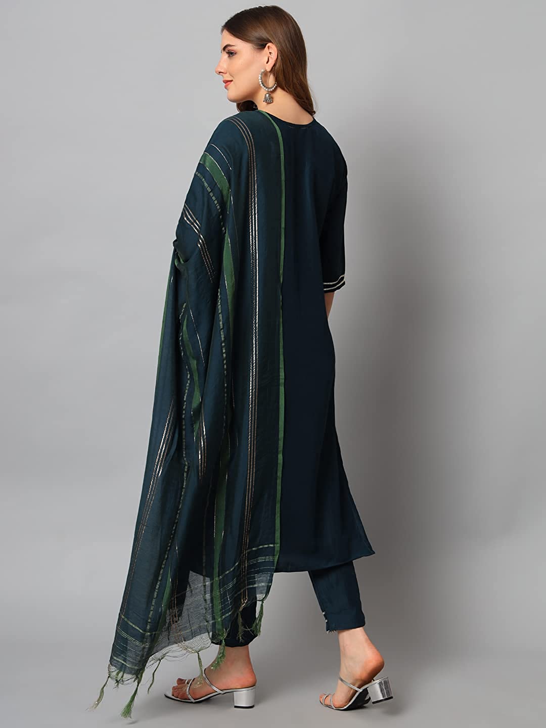Women's Chinon Silk Kurta & Trousers Pant with Nazneen Shibori Print Dupatta