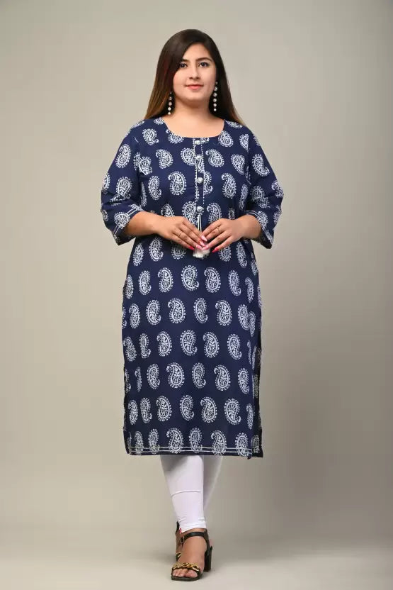 Women Printed Pure Cotton Straight Kurta
