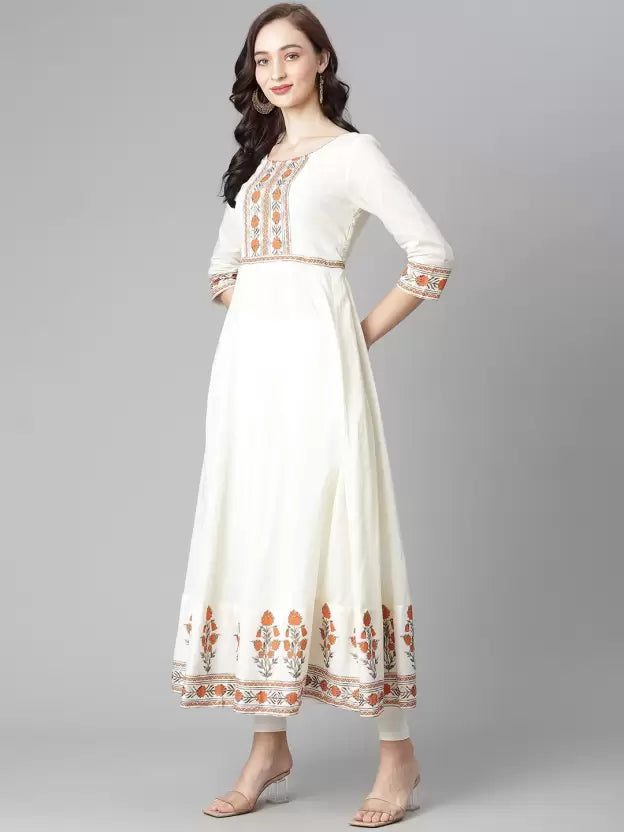 Women White Anarkali Kurta set with Dupatta
