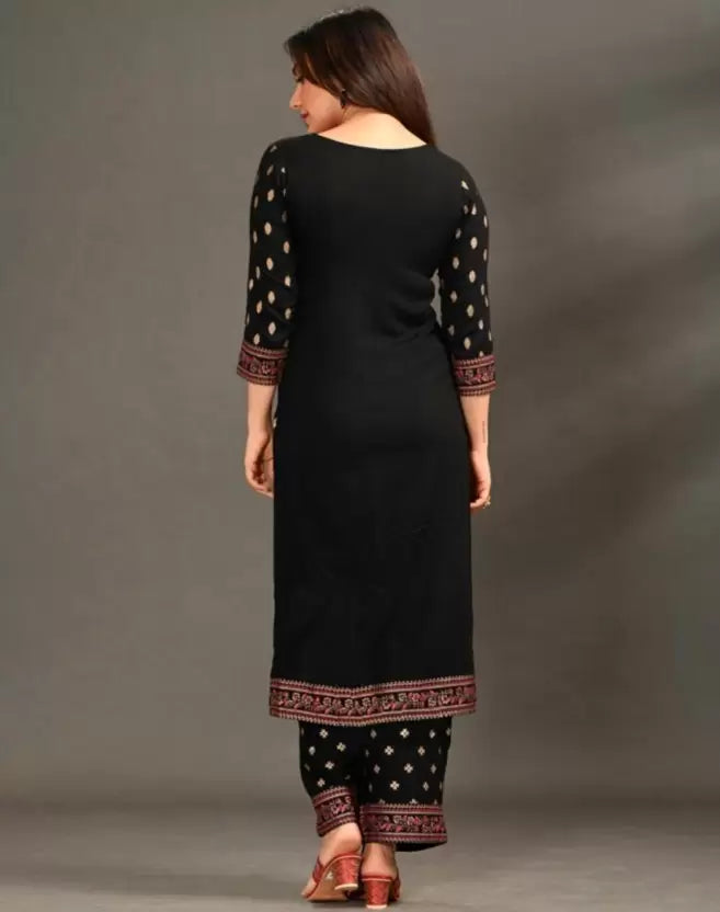 Women Black Printed Viscose Rayon Kurta set