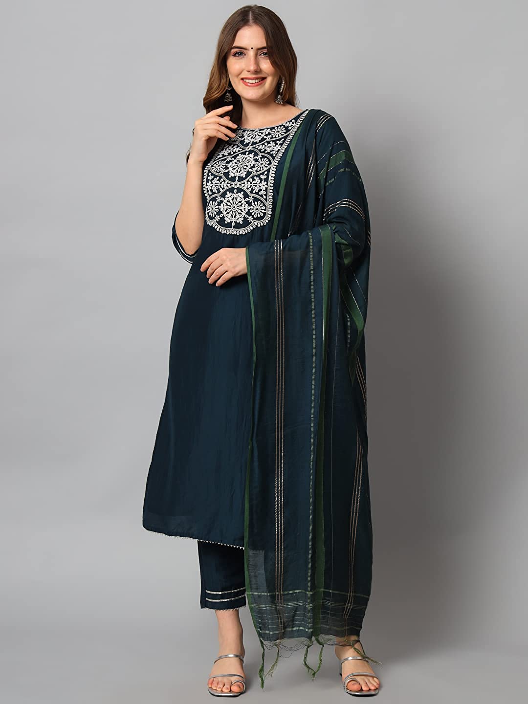 Women's Chinon Silk Kurta & Trousers Pant with Nazneen Shibori Print Dupatta