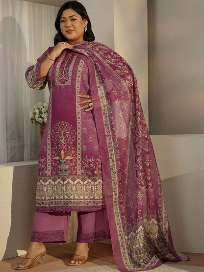 Women Ethnic Motifs Printed Regular Thread Work Linen Kurta with Trousers & With Dupatta