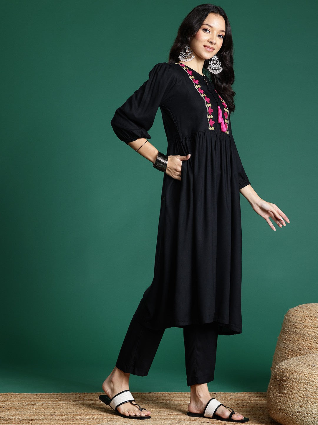 Ethnic Motifs Embroidered Regular Kurta with Trousers & Dupatta