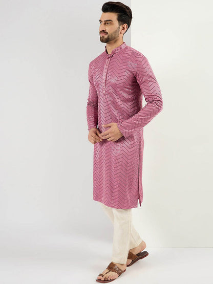 Chevron Embroidered Sequinned Straight Kurta
