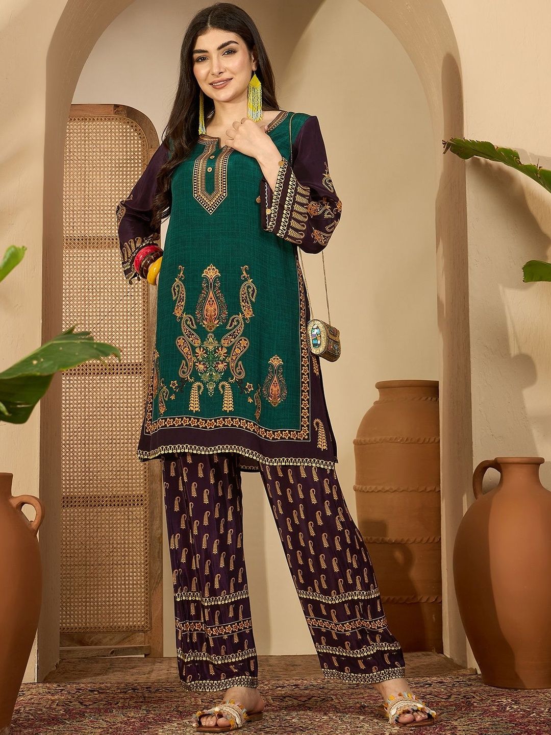 Printed Round Neck Tunic & Trousers Co-Ords Set