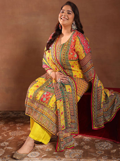 Extra Love By Libas Plus Size Women Ethnic Motifs Printed Kurta with Palazzos & Dupatta