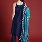 Women Thread Work A-Line Kurta with Trousers & Dupatta