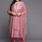 Plus Size Floral Embroidered Regular Chanderi Silk Kurta & Trousers With Dupatta