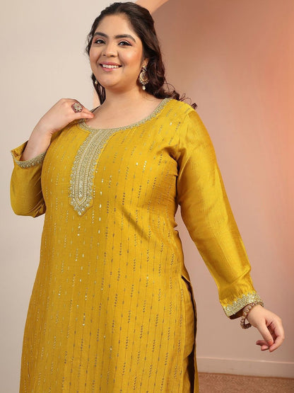 Plus Size Women Ethnic Motifs Embroidered Kurta Suit Set