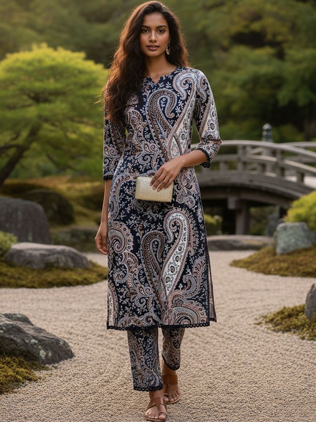 Women Paisley Printed Regular Kurta with Trousers
