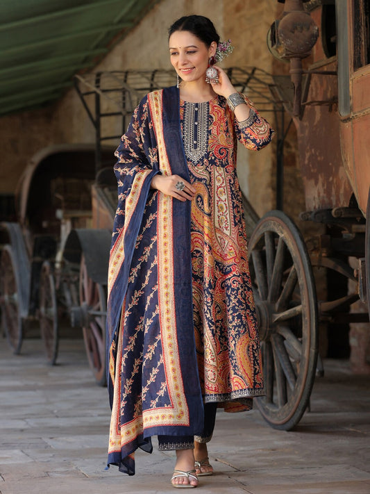 Paisley Printed Regular Pure Cotton Kurta with Trousers & With Dupatta