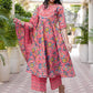 Women Pink Floral Printed Panelled Pure Cotton Kurta with Palazzos & With Dupatta