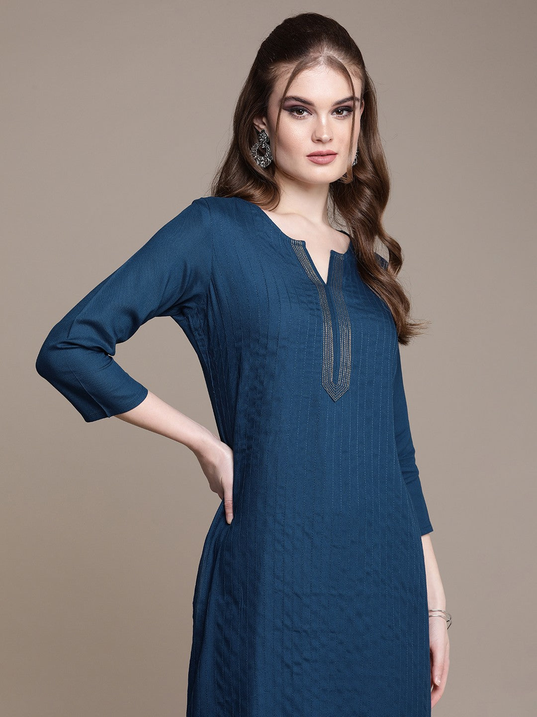 Women Blue Striped Regular Kurta with Palazzos