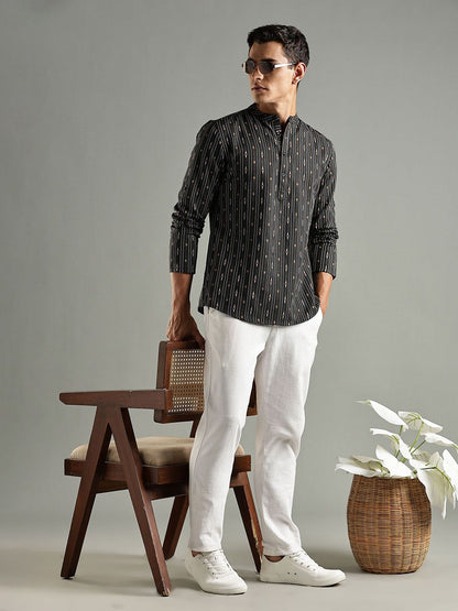 Striped Thread Work Kurta
