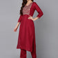 Maroon Ethnic Motifs Yoke Design Zari Sequinned Kurta with Trousers & Dupatta