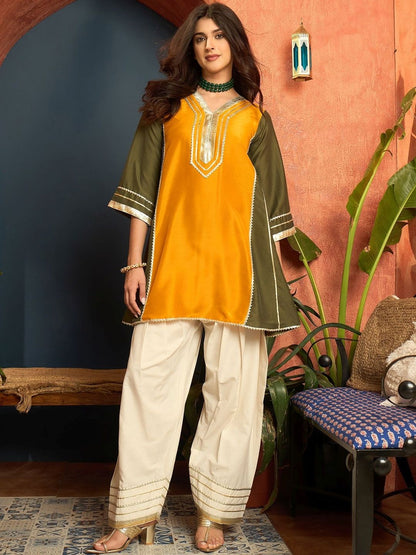 Women Ethnic Motifs Embroidered Regular Gotta Patti Kurta with Salwar