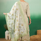 Green Striped Beads & Stones Organza Straight Kurta & Palazzos With Dupatta