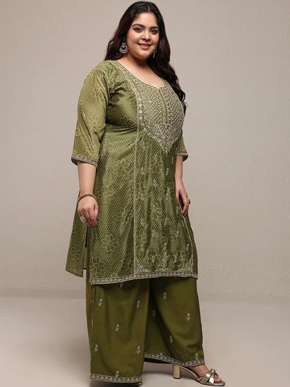 Plus Size Women Ethnic Motifs Printed Kurta with Palazzos & Dupatta