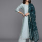 Women Blue Chanderi Silk Gotta Patti Kurta with Palazzos & Dupatta