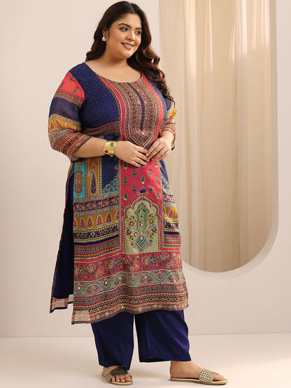 Women Plus Size Ethnic Motifs Printed Kurta with Palazzos & Dupatta
