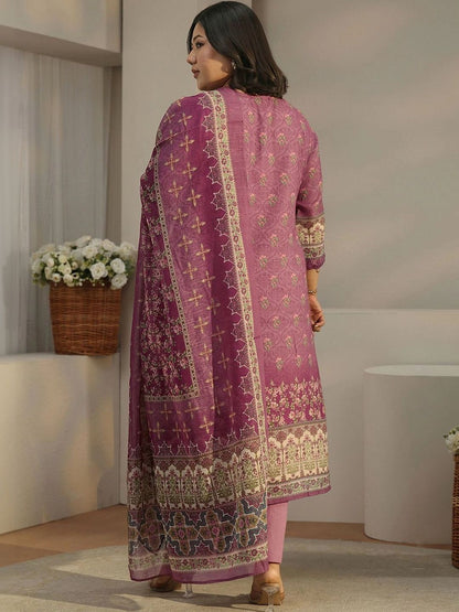 Women Ethnic Motifs Printed Regular Thread Work Linen Kurta with Trousers & With Dupatta