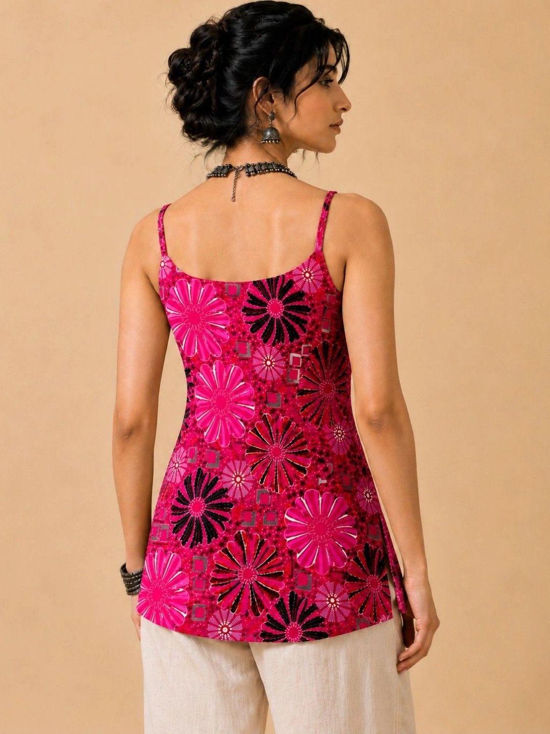 Women Ethnic Rayon Sleeveless Round Neck Backless Short Kurti