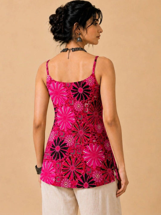 Women Ethnic Rayon Sleeveless Round Neck Backless Short Kurti