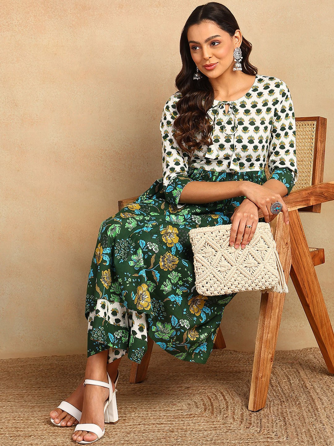 Floral Printed Regular Pure Cotton Kurta with Palazzos