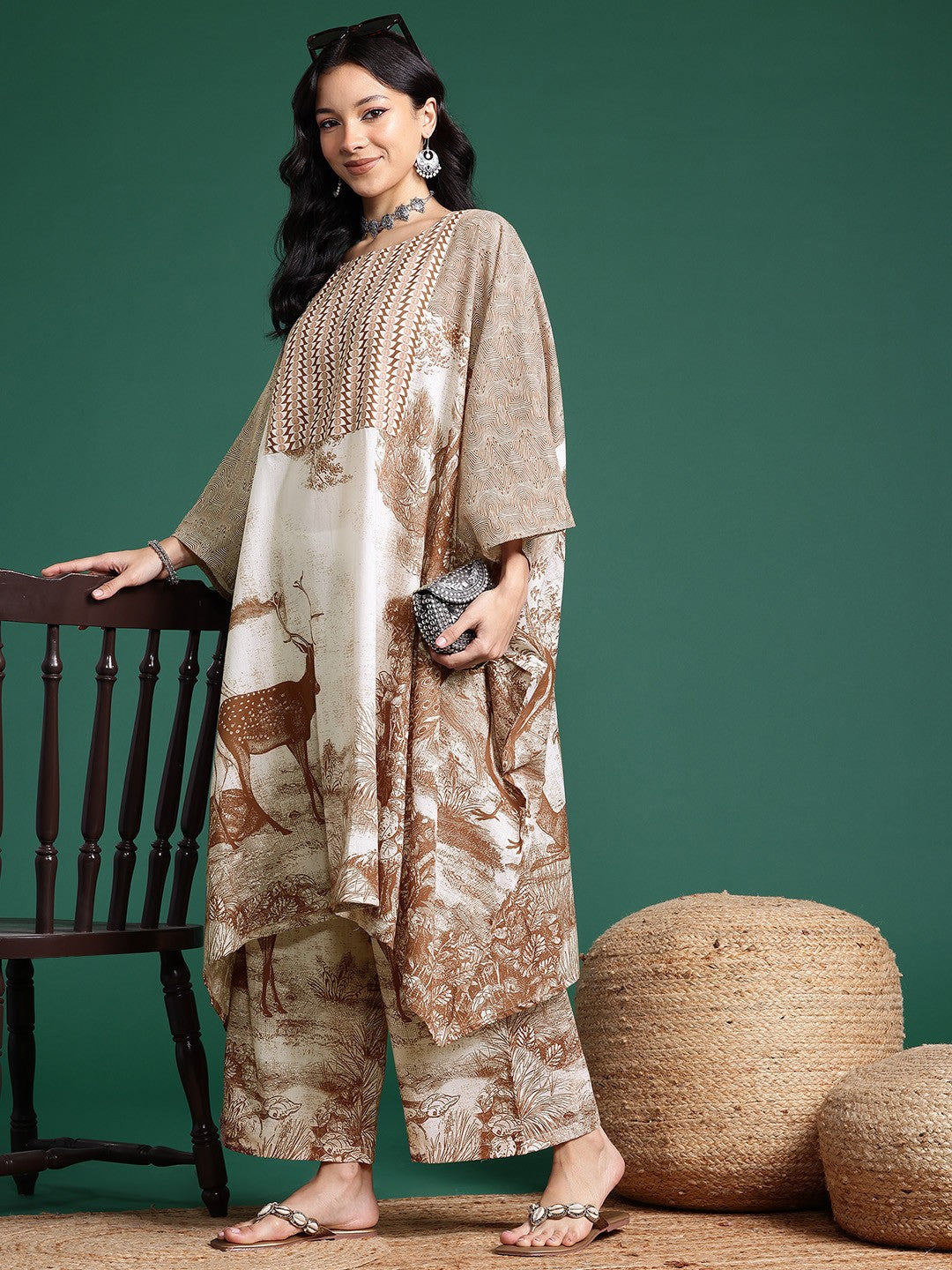 Animal Print Kaftan with Palazzos