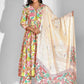 Floral Printed V-Neck Anarkali Kurta With Palazzos & Dupatta