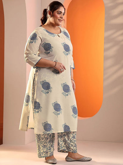 Women Plus Size Floral Printed Kurta with Trousers & Dupatta