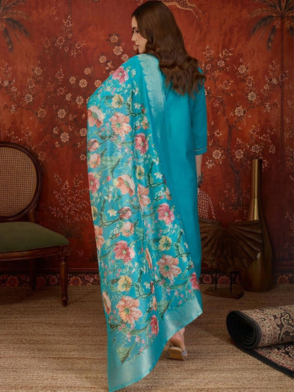 Women Ethnic Motifs Embroidered Regular Thread Work Kurta with Trousers & With Dupatta