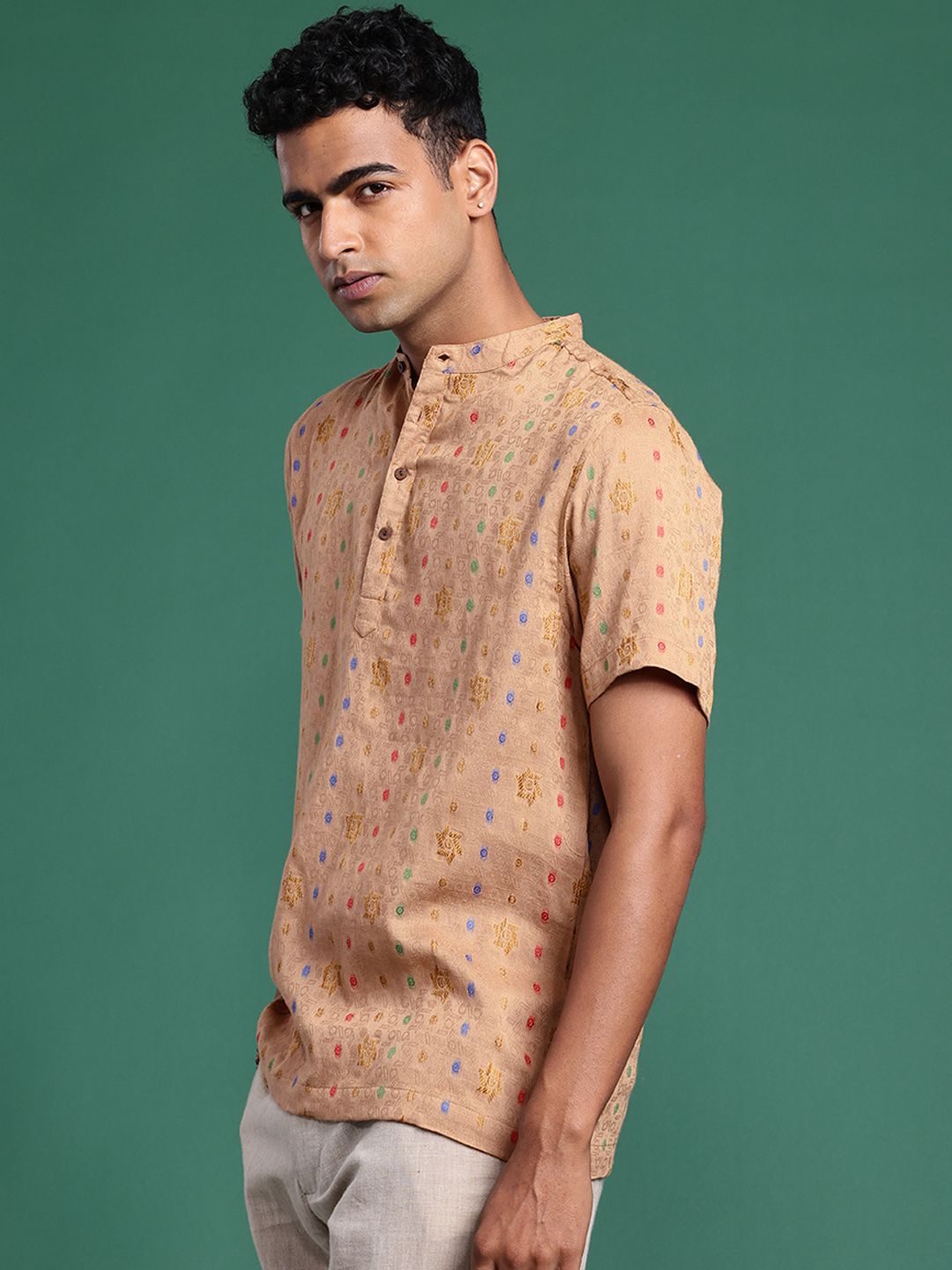 Pure Cotton Ethnic Motifs Woven Design Jacquard Kurta
