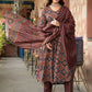 Ethnic Motifs Printed A-Line Kurta with Trousers & Dupatta