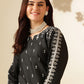 Black Ethnic Motifs Embroidered Thread Work Straight Kurta & Trouser With Dupatta