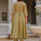 Green Floral Printed Panelled Pure Cotton Anarkali Kurta With Trousers & Dupatta