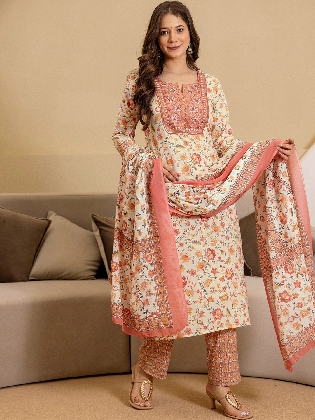 Women Regular Size Kurta Set Cotton Blend