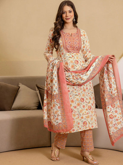 Women Regular Size Kurta Set Cotton Blend