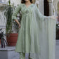 Floral Yoke Design V-Neck Empire Aari Work Pure Cotton Kurta with Pyjamas & Dupatta