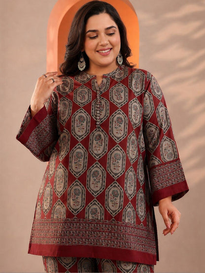 Plus Size Women Ethnic Motifs Printed Kurta with Palazzos & Dupatta