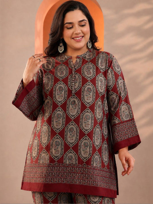 Plus Size Women Ethnic Motifs Printed Kurta with Palazzos & Dupatta