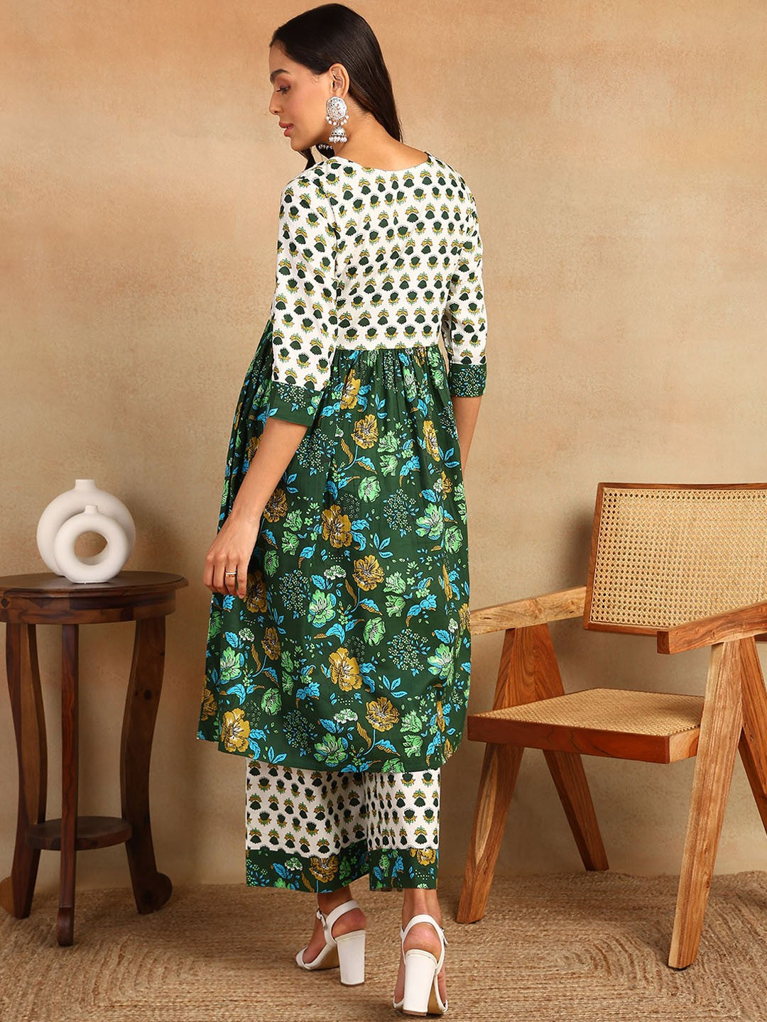 Floral Printed Regular Pure Cotton Kurta with Palazzos