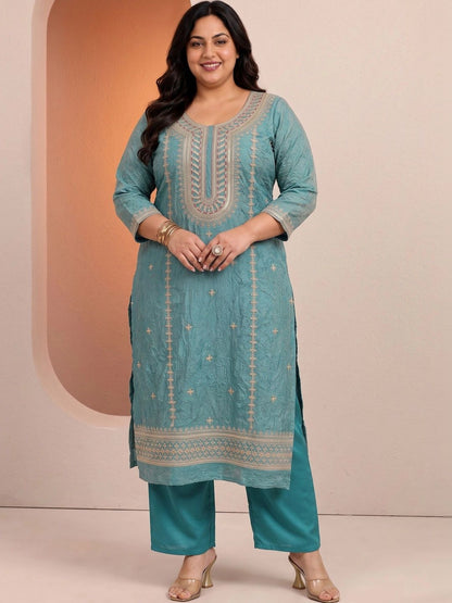 Women Ethnic Motifs Embroidered Regular Thread Work Kurta with Trousers & With Dupatta