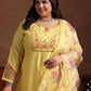 Plus Size Ethnic Motifs Thread Work Kurta & Trousers & Dupatta