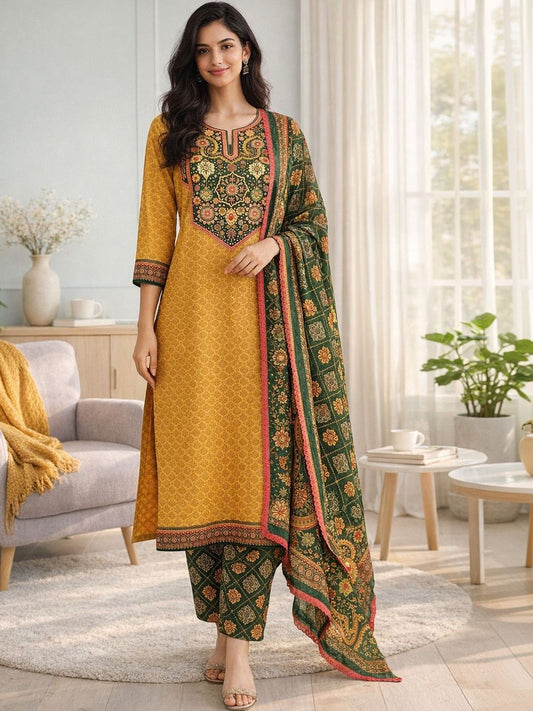 Women Regular Patchwork Pure Cotton Kurta with Trousers & With Dupatta