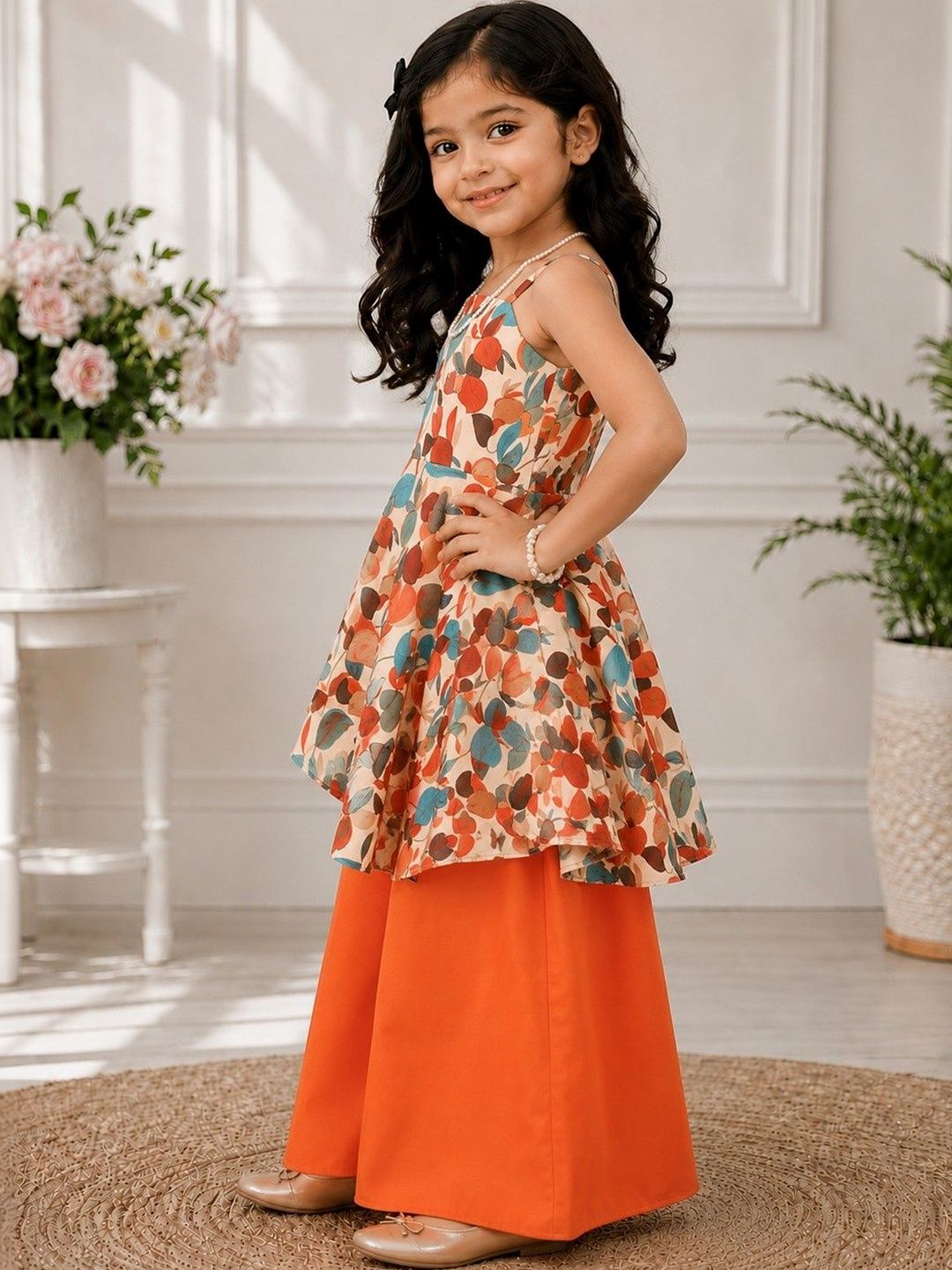 Girls Floral Printed Regular Kurti with Palazzos