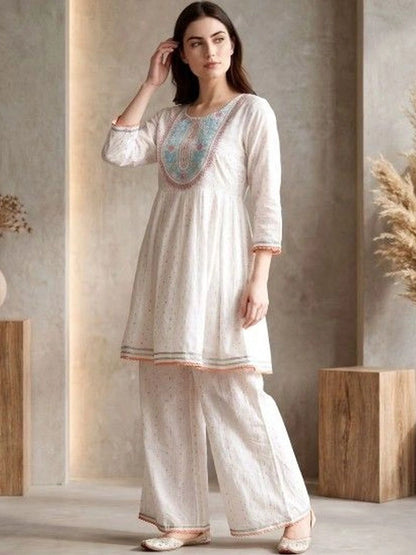 Women Ethnic Motifs Embroidered Empire Thread Work Kurti with Palazzos