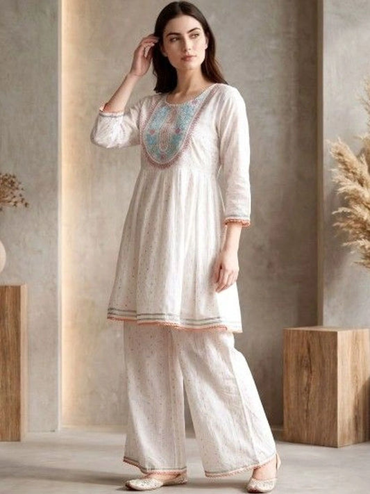 Women Ethnic Motifs Embroidered Empire Thread Work Kurti with Palazzos